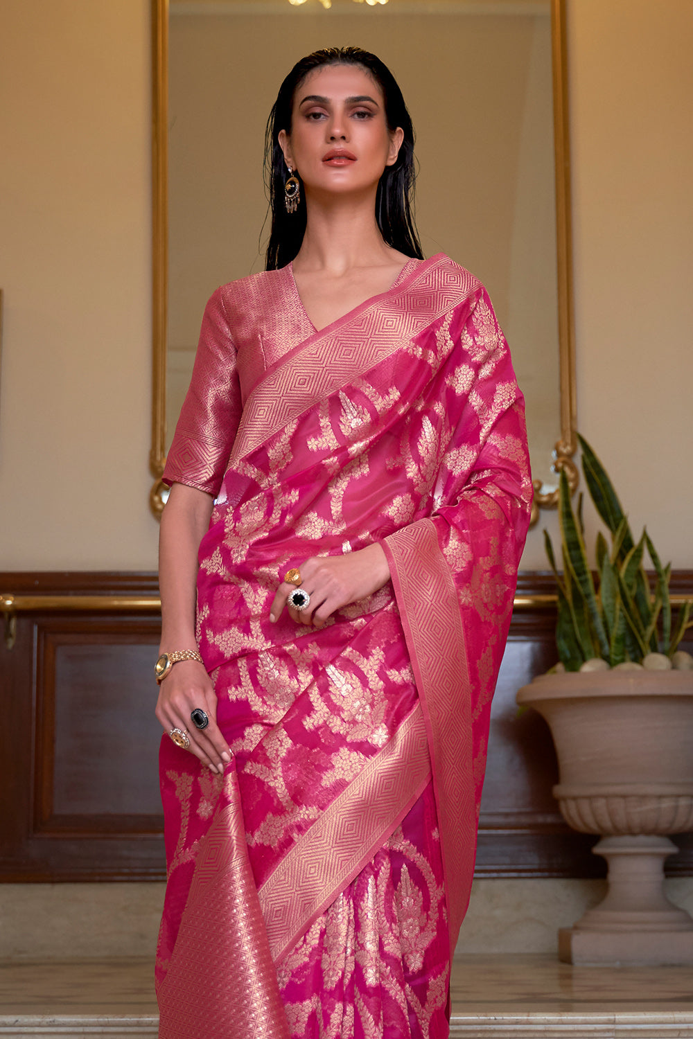 Buy Watermelon Pink Kanjivaram Saree Nitaraa