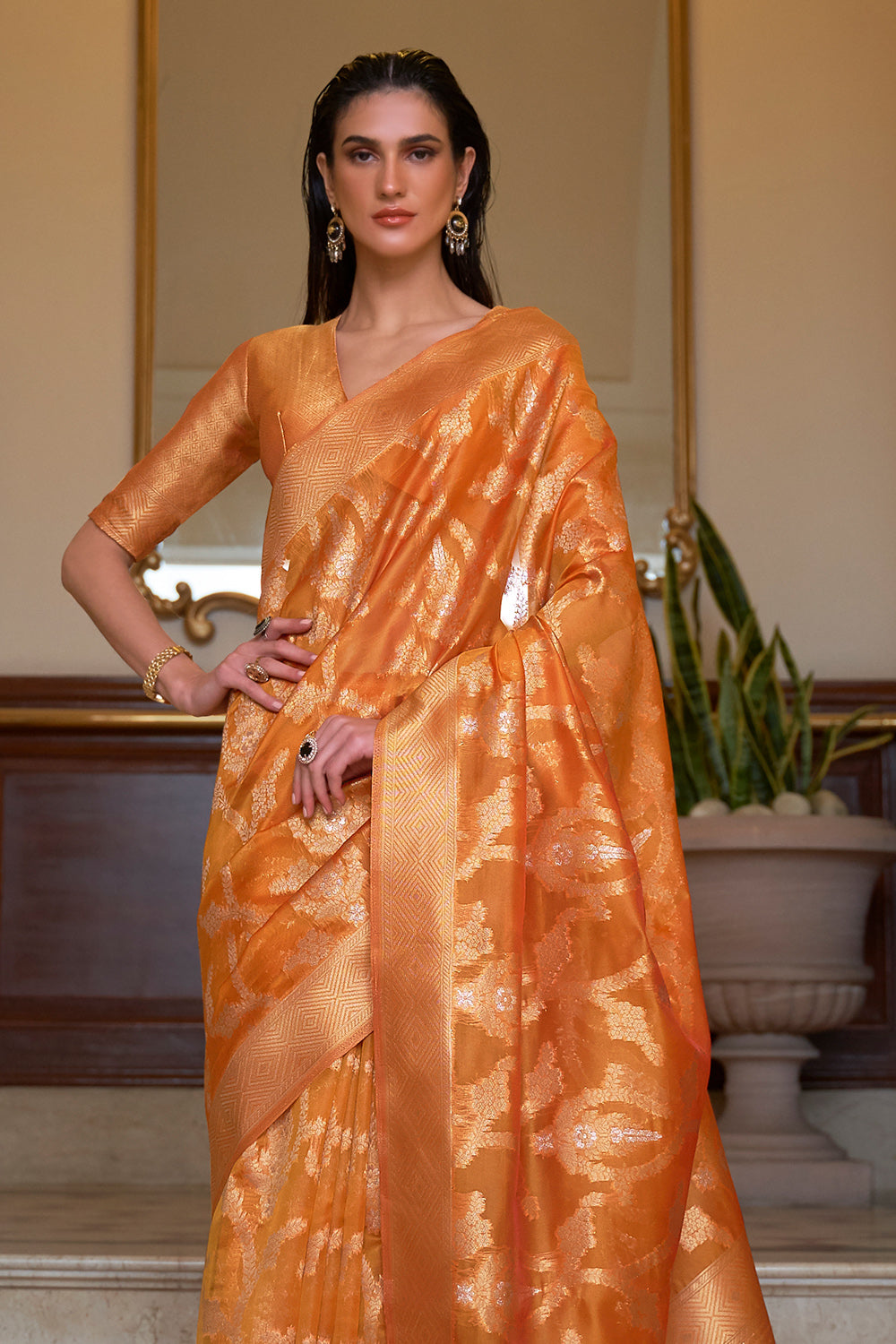 Buy Deep Pink Zari Woven Kanjivaram Saree Nitaraa