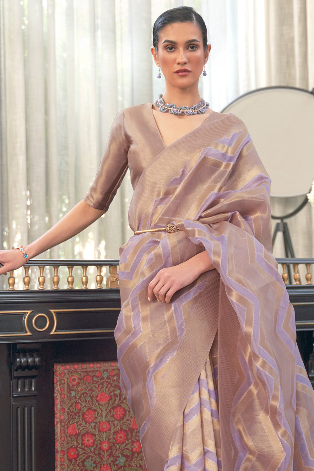 Buy Rose Pink Zari Woven Kanjivaram Saree Nitaraa