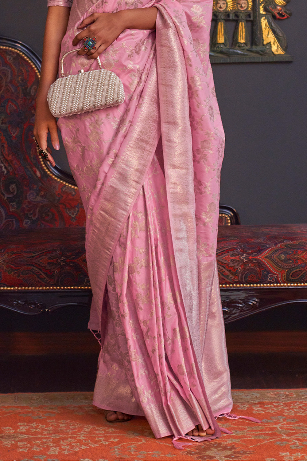 Pink Katan Habutai Silk Saree With Blouse Piece