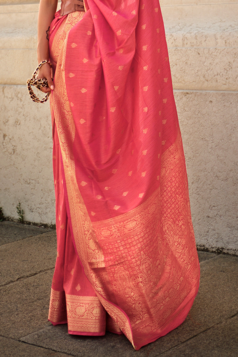 Baby Pink Banarasi Silk Saree With Blouse Piece