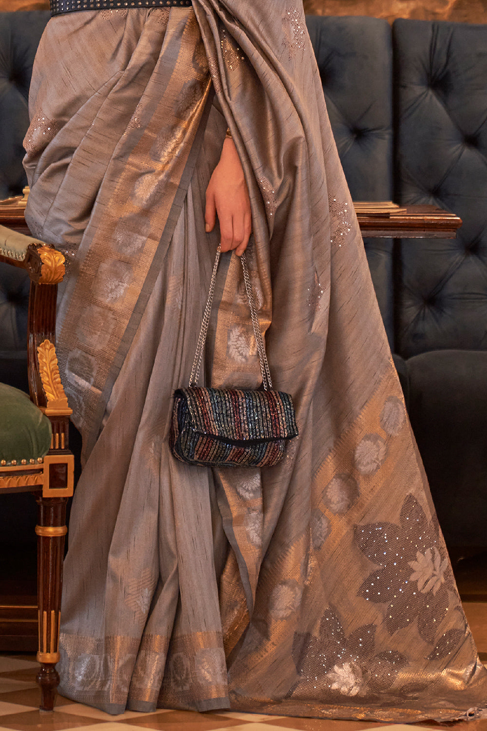 Buy Violet Tussar Silk Blend Saree Nitaraa