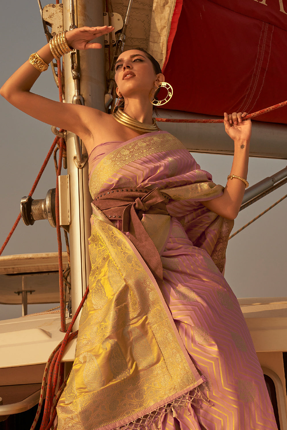 Buy Pink Banarasi Silk Saree With Blouse Piece Nitaraa