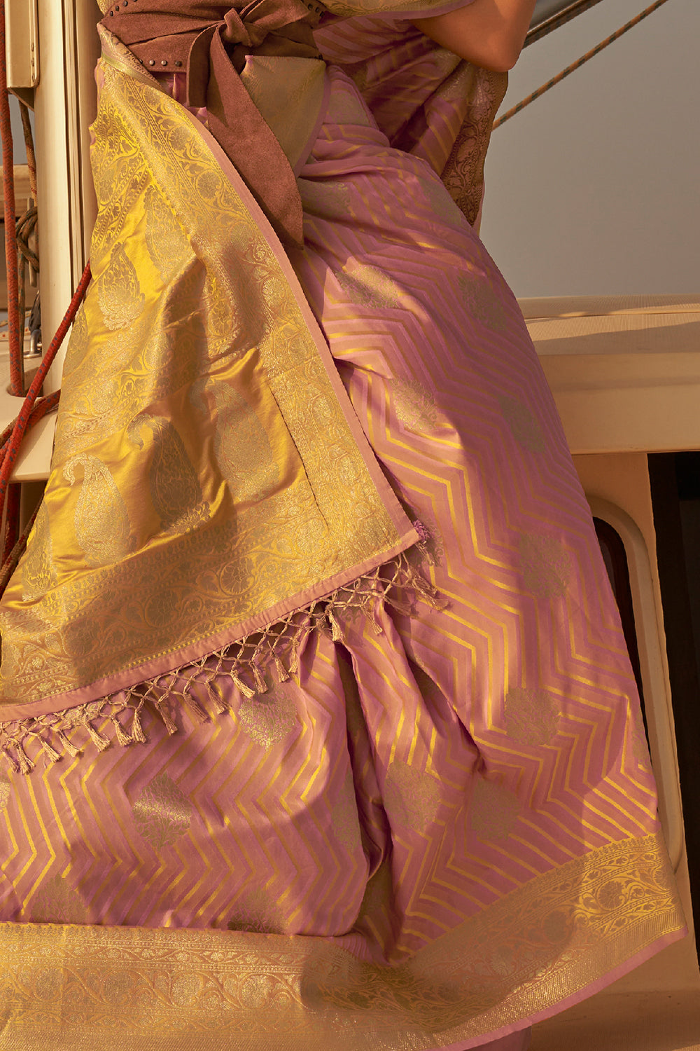 Buy Yellow Banarasi Silk Saree With Blouse Piece Nitaraa