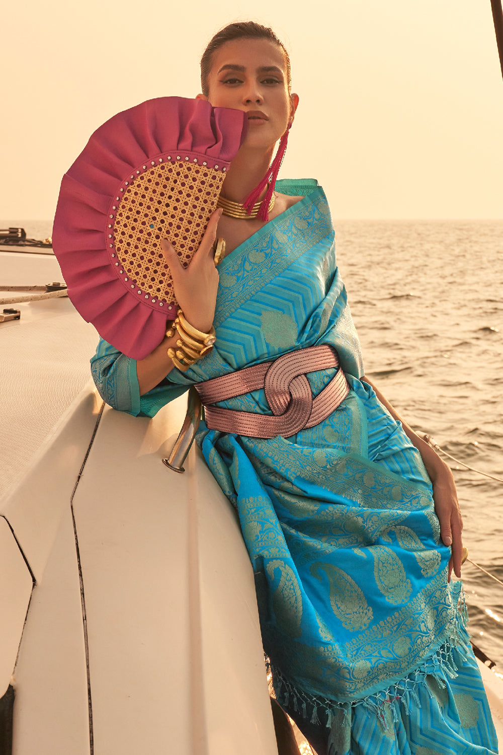 Buy Baby Pink Kashmiri Silk Saree With Blouse Piece Nitaraa