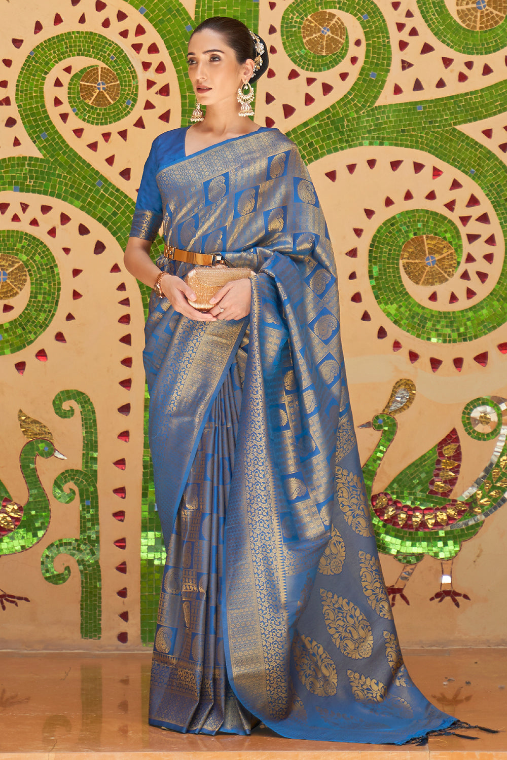 Buy Pinata Orange Zari Woven Kanjivaram Fusion Saree With Swaroski Nitaraa