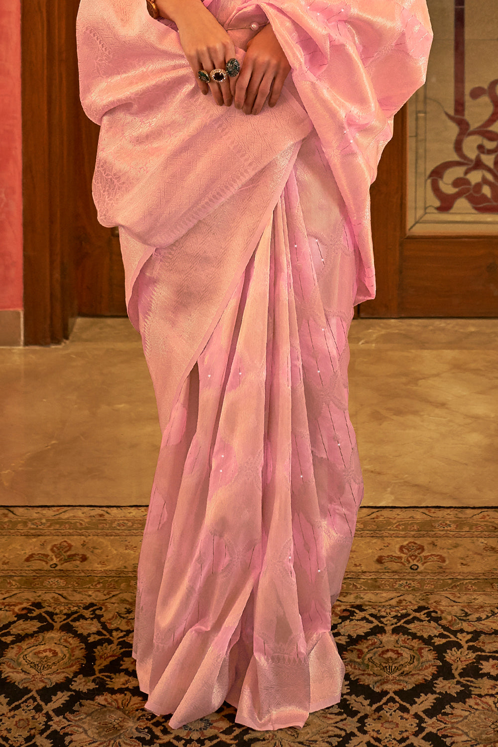 Buy Crepe Pink Satin Saree Nitaraa