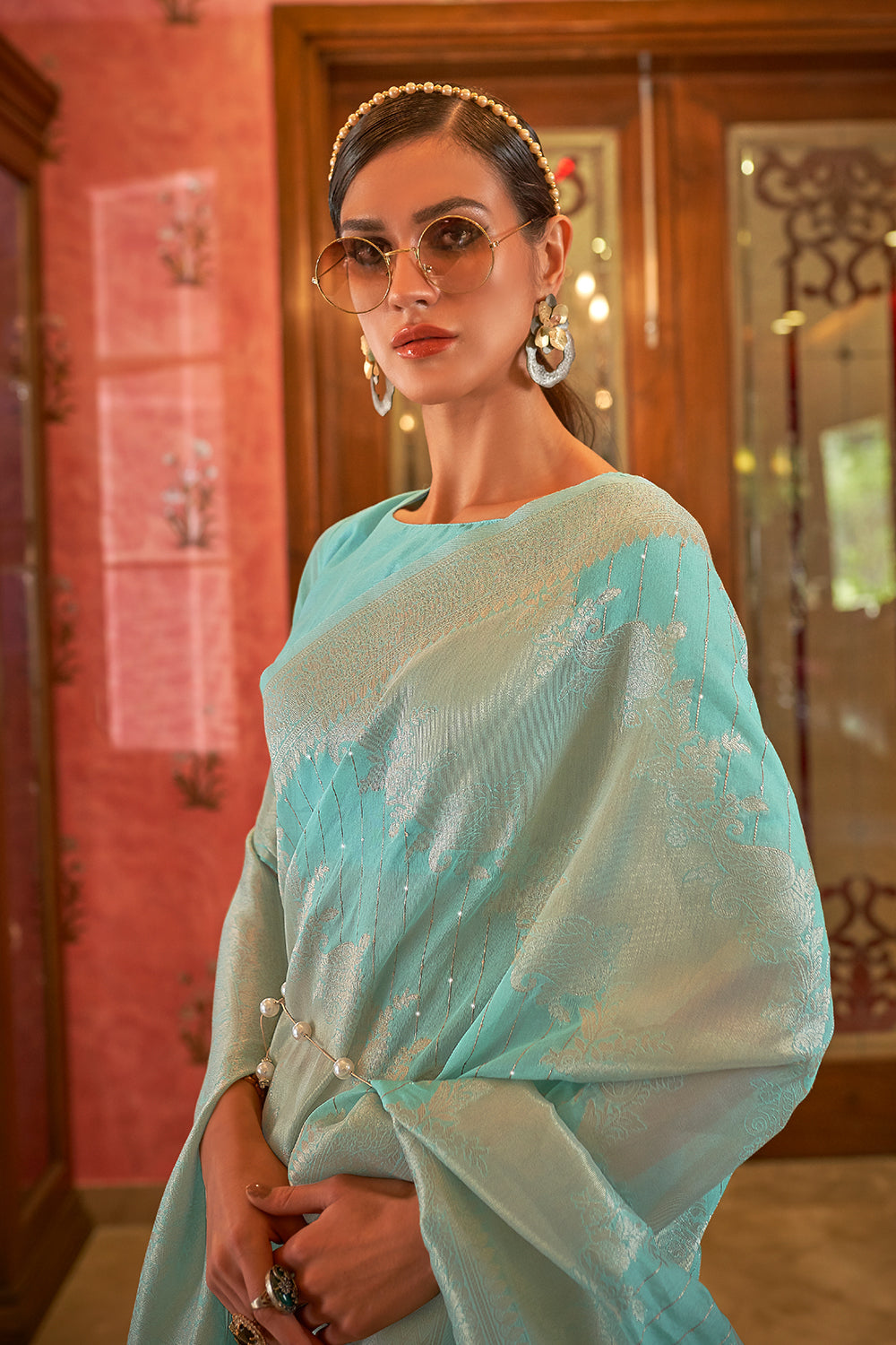 Buy Cherry Pink Pashmina Saree Nitaraa