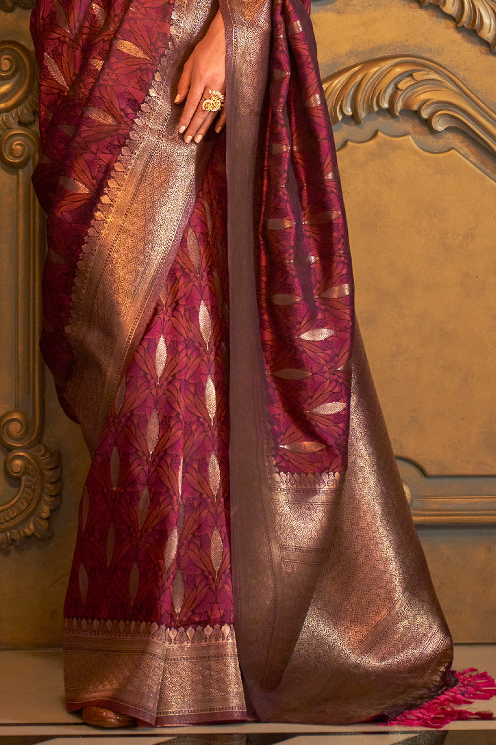 Buy Baby Pink Kashmiri Silk Saree With Blouse Piece Nitaraa