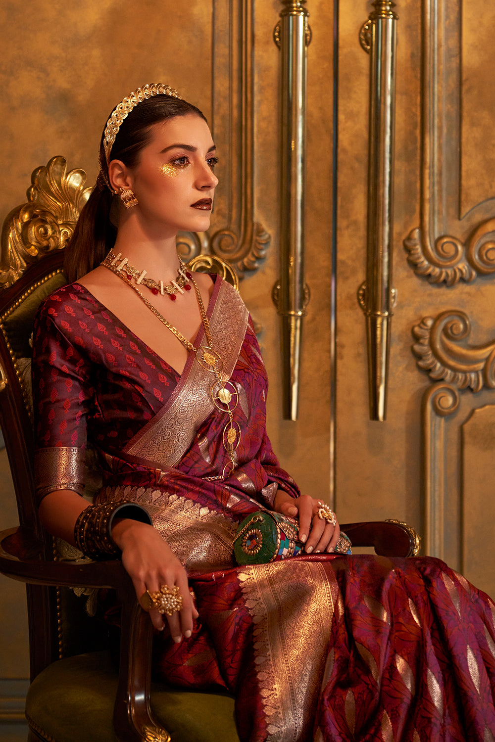 Buy Blue Zari based Silk Saree With Blouse Piece Nitaraa