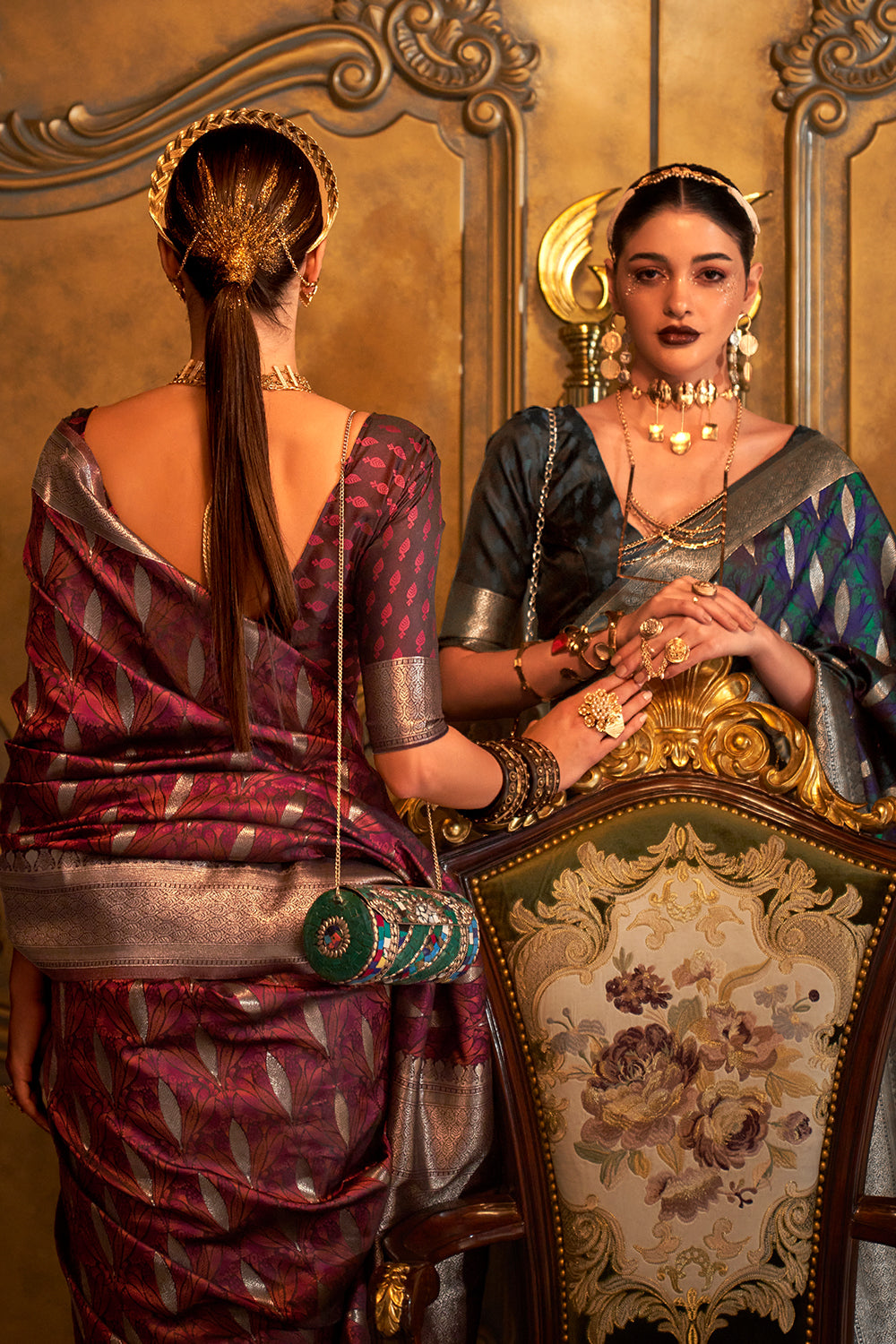 Buy Teal Blue Kashmiri Silk Saree With Blouse Piece Nitaraa