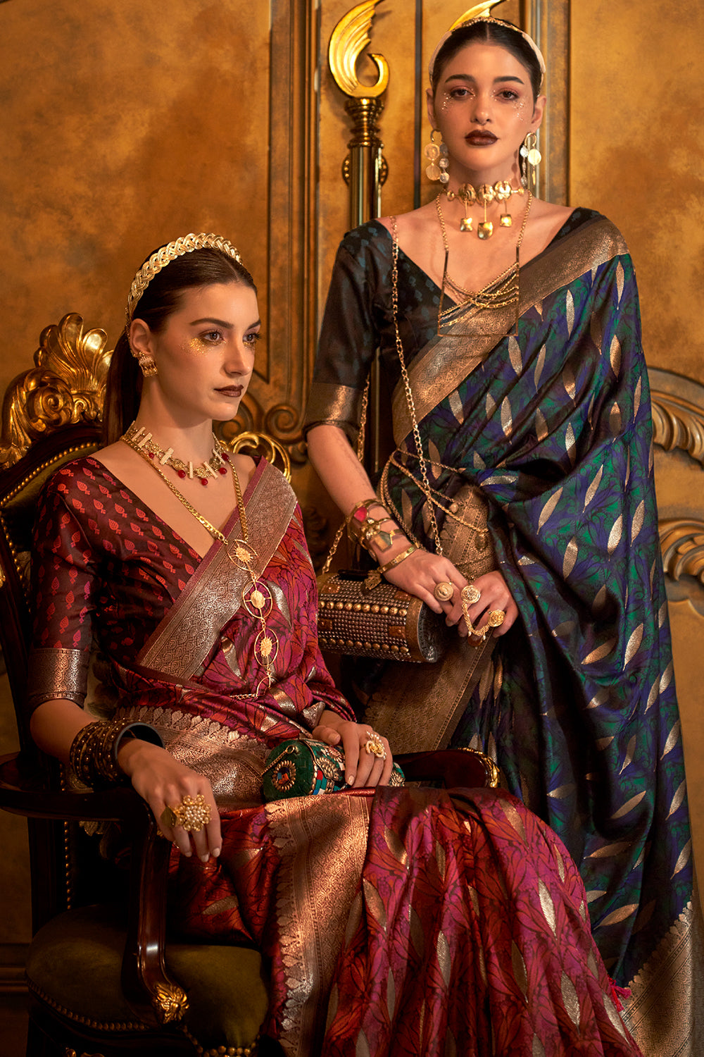 Buy Orange Kashmiri Silk Saree With Blouse Piece Nitaraa