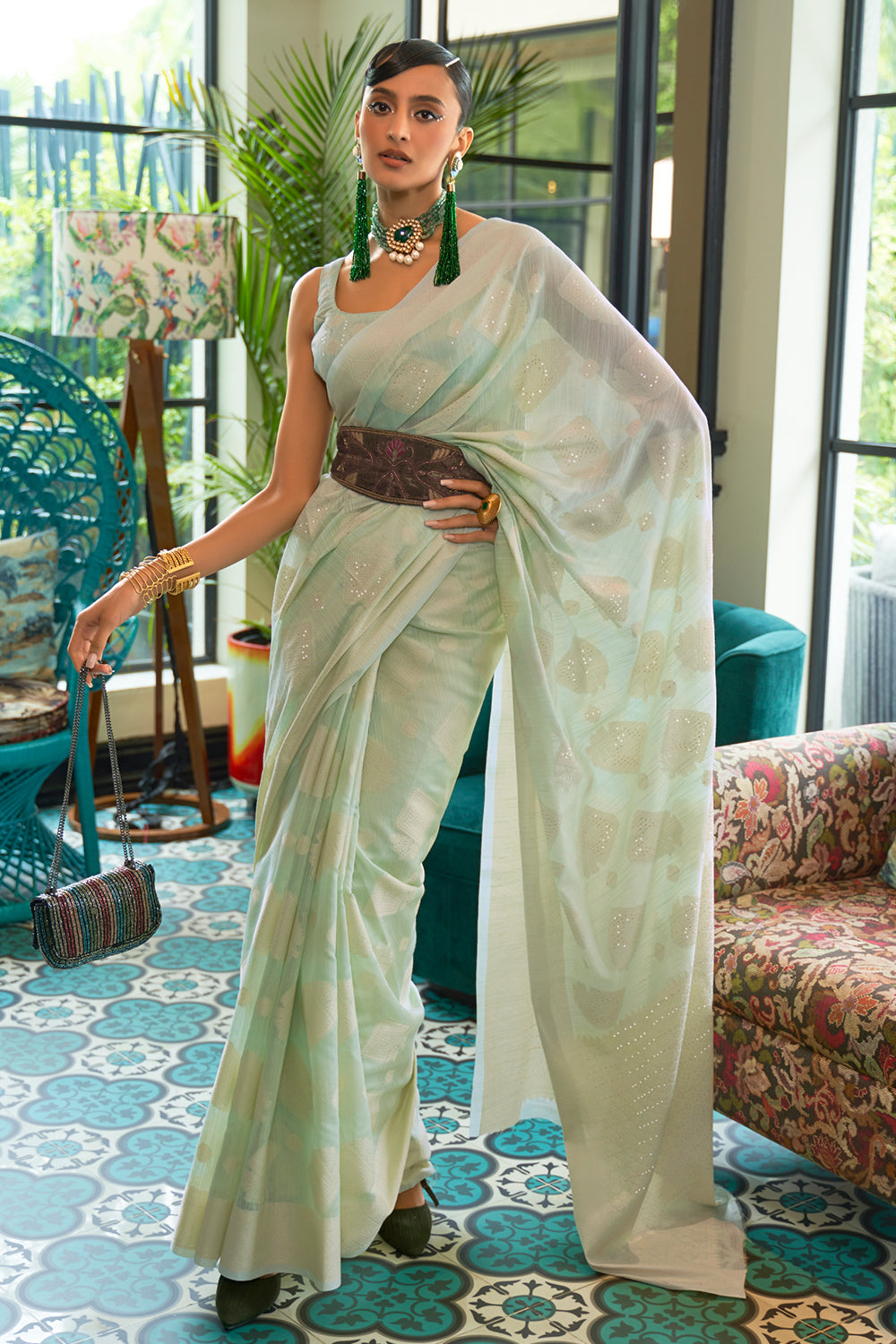 Buy Multicolor Silk Digital Printed Saree With Blouse Piece Nitaraa