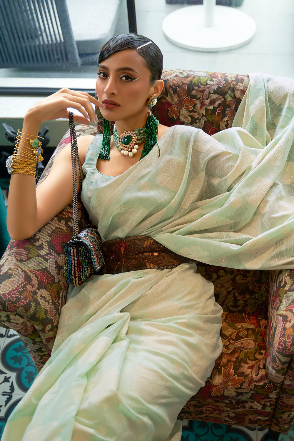 Buy Multicolor Silk Digital Printed Saree With Blouse Piece Nitaraa