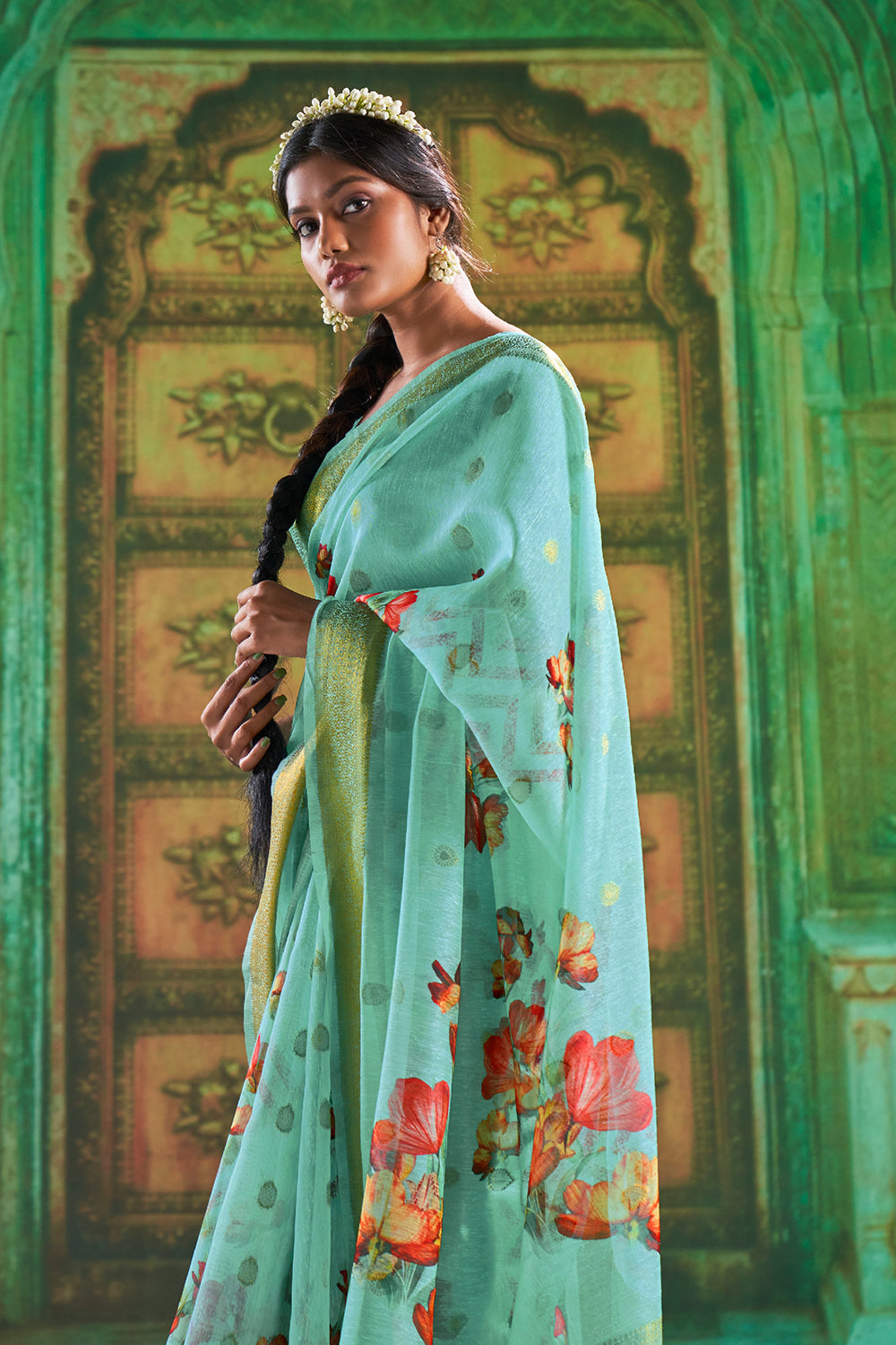 Buy Crayola Yellow Organza Saree Nitaraa