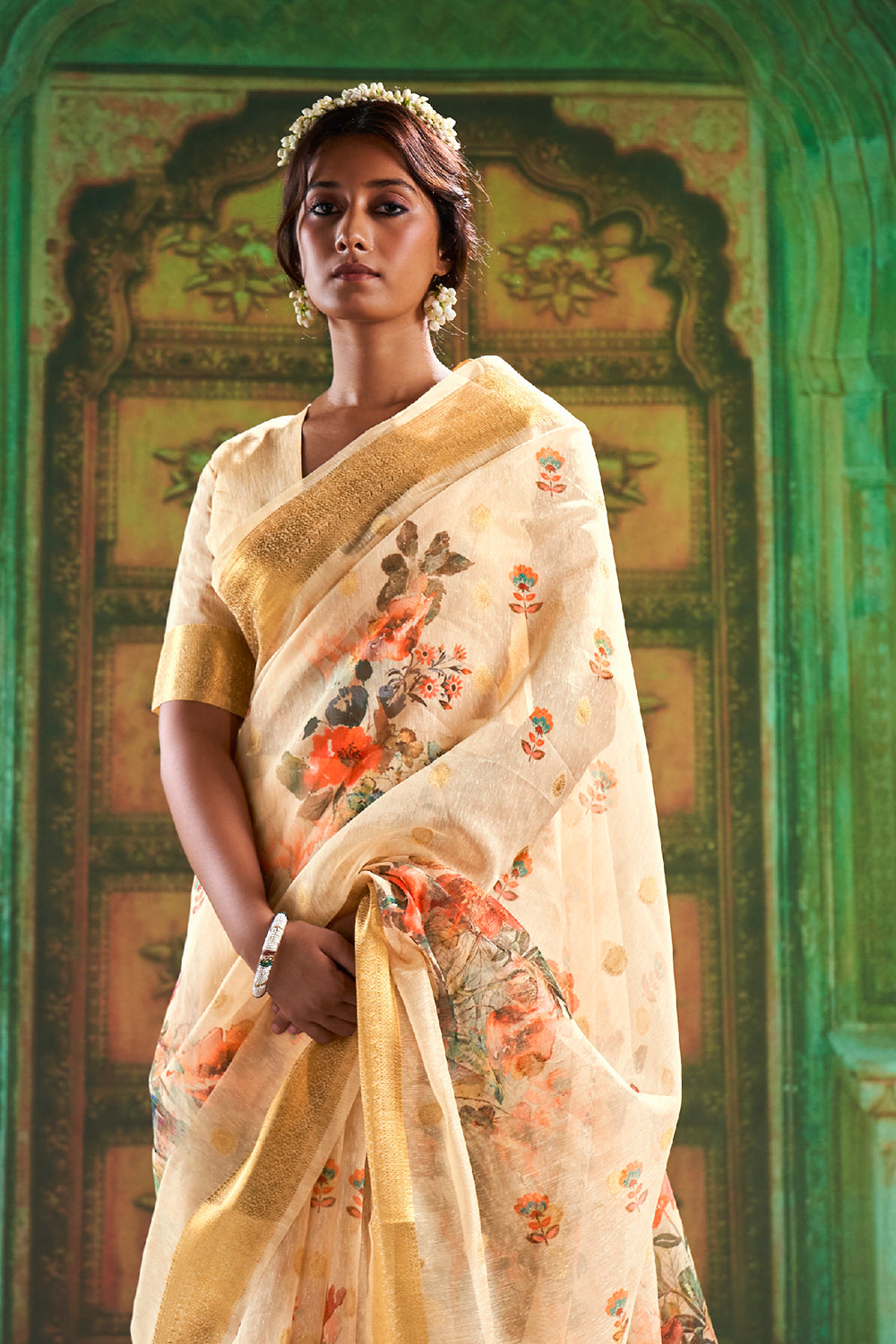 Buy Parchment White Kanjivaram Saree Nitaraa