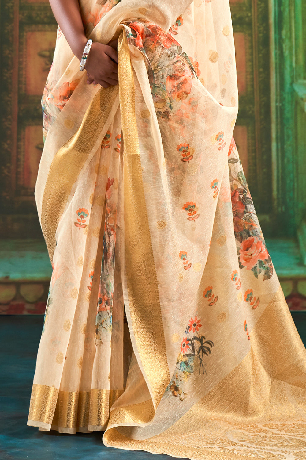 Buy Teal Green Organza Saree Nitaraa