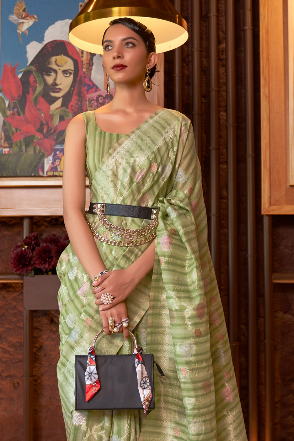 Buy Bottle Green And Red Raw Silk Saree Nitaraa