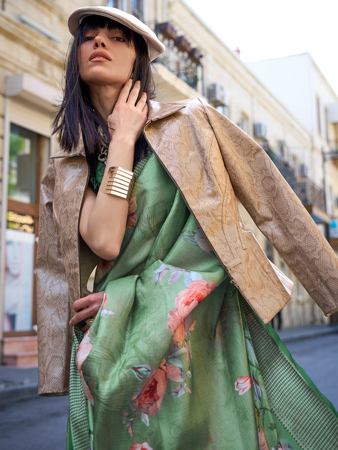 Pastel Green Digital Organza saree