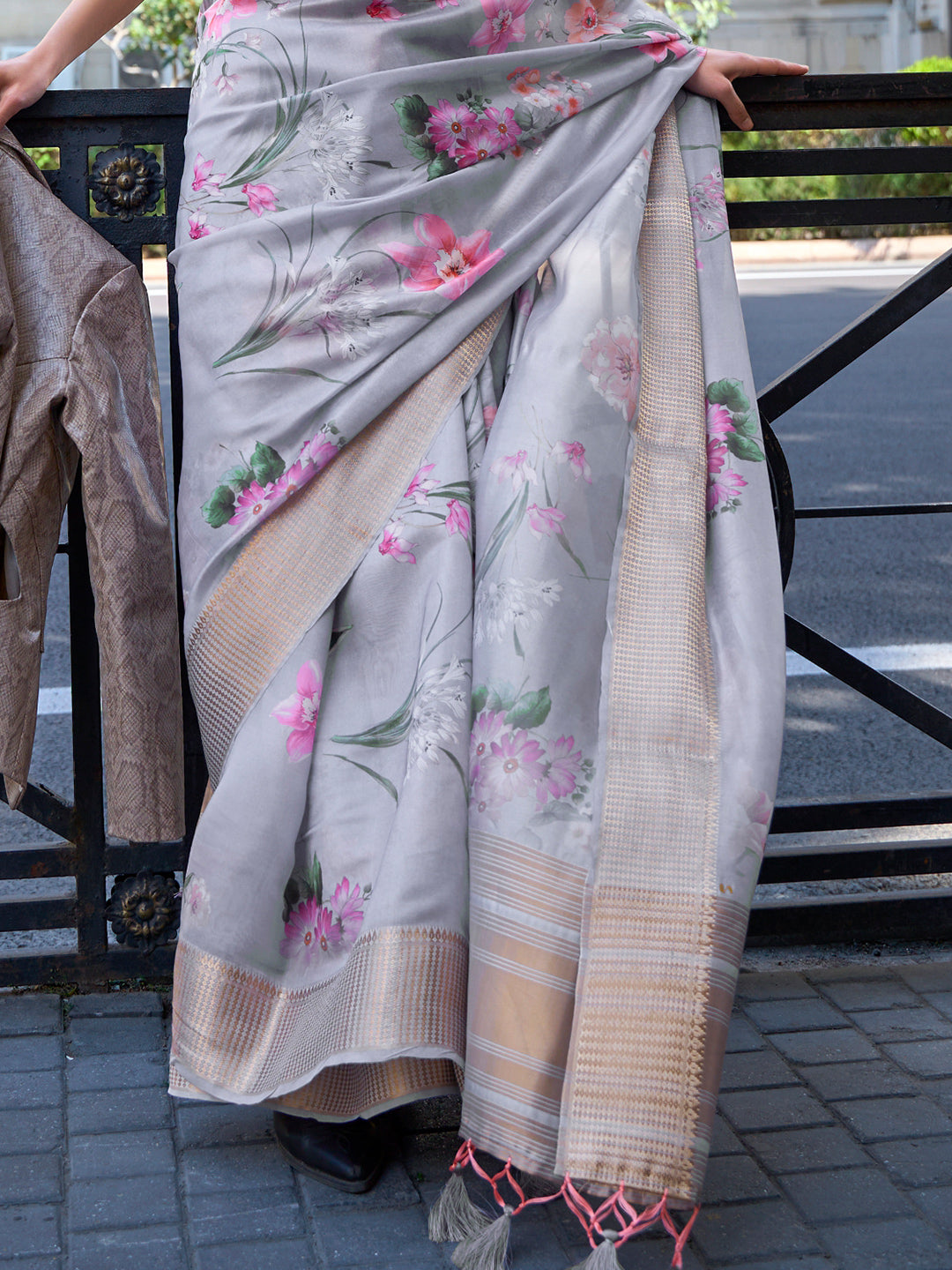 Coin Grey Digital Organza saree
