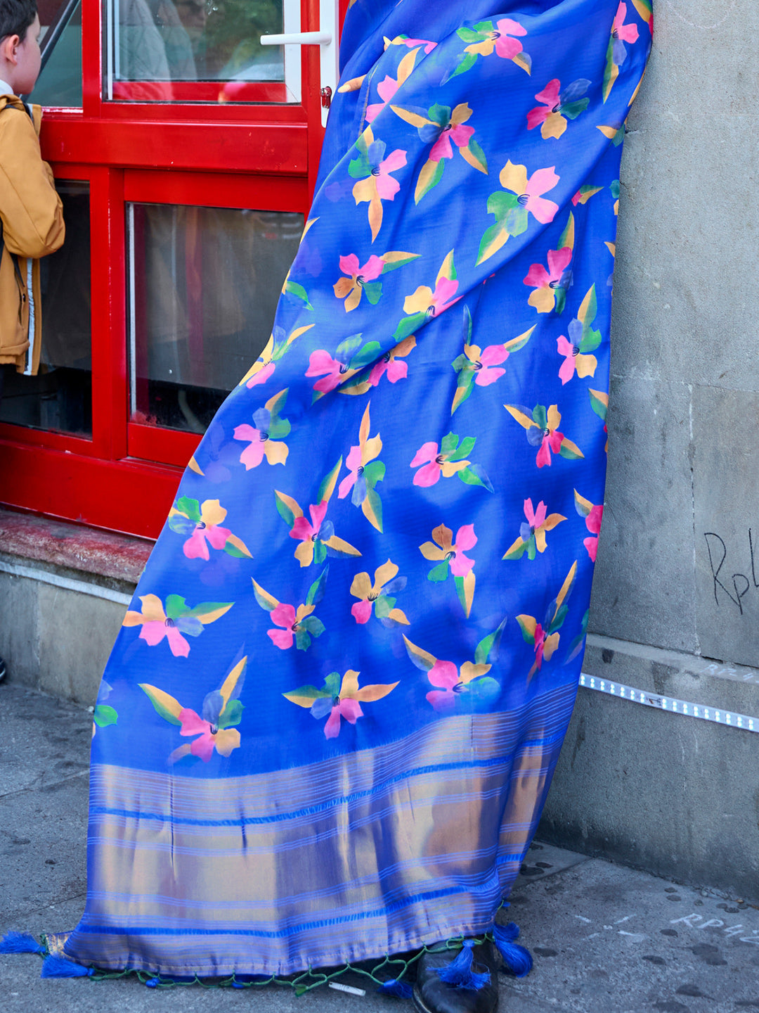 Light Blue Digital Organza saree