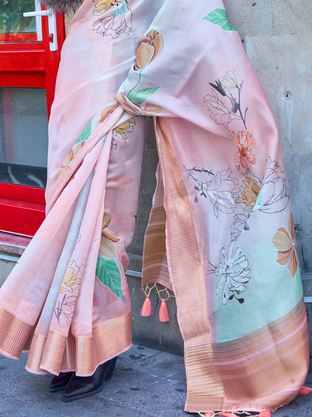 White And Beige Digital Organza saree