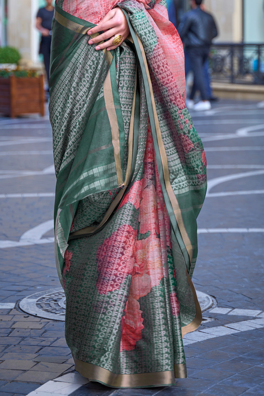 Green And Pink Poly Viscose Saree