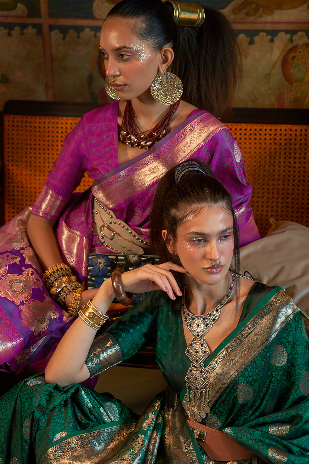 Emerald Green Satin Saree