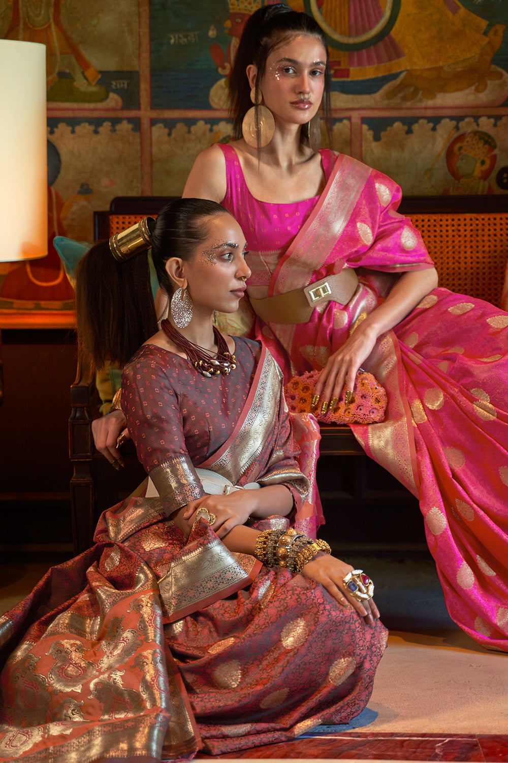 Thulian Pink Satin Saree