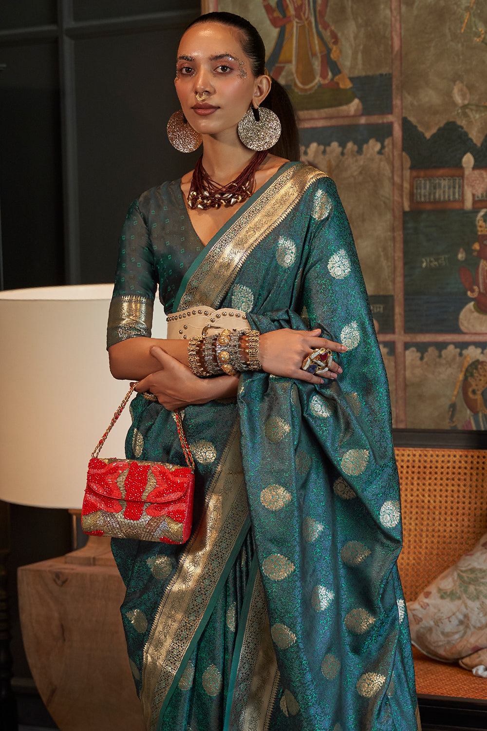 Peacock Blue Satin Saree
