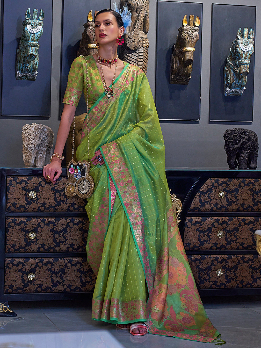 Fern Green Organza Saree