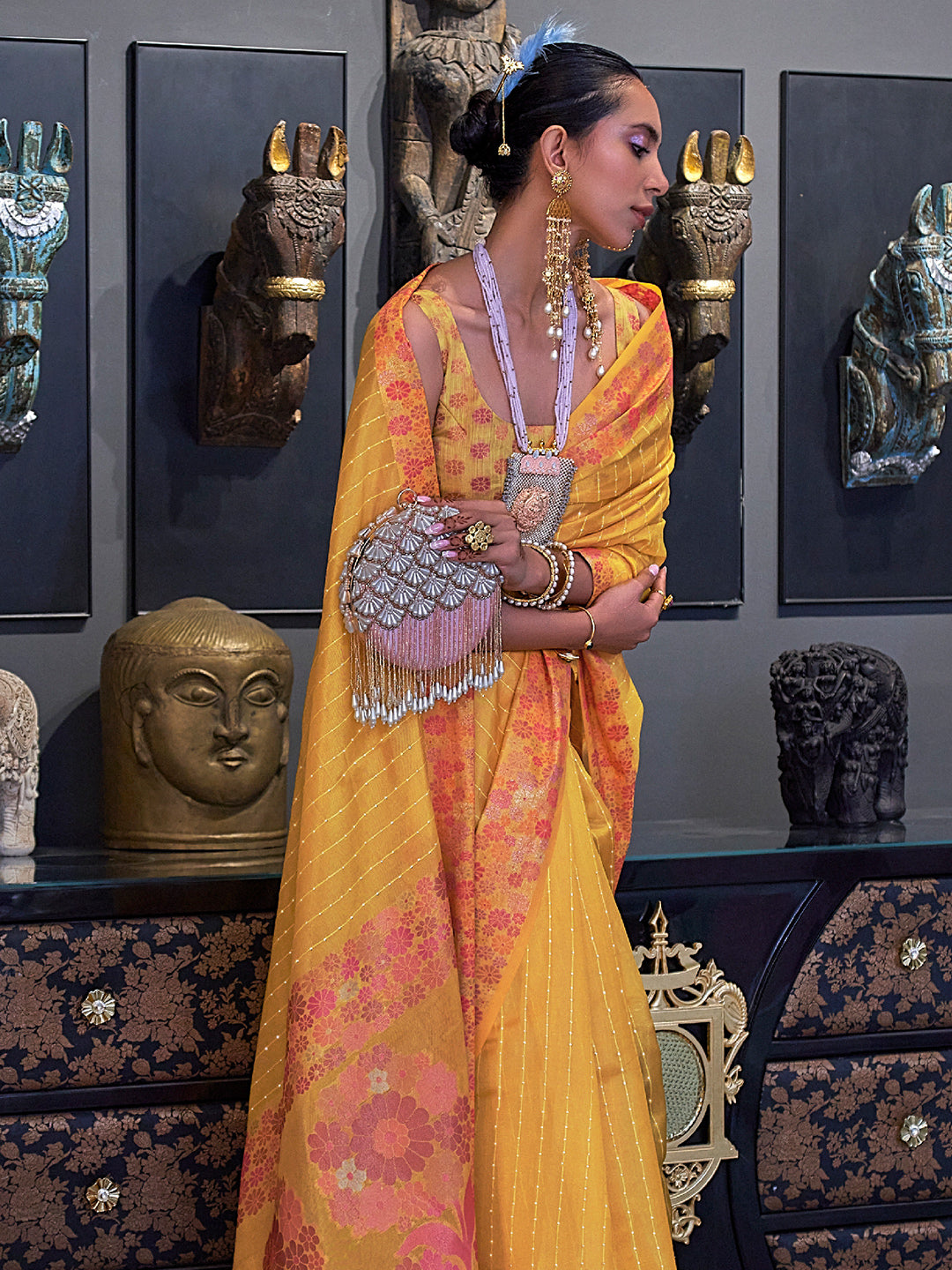 Canary Yellow Organza Saree