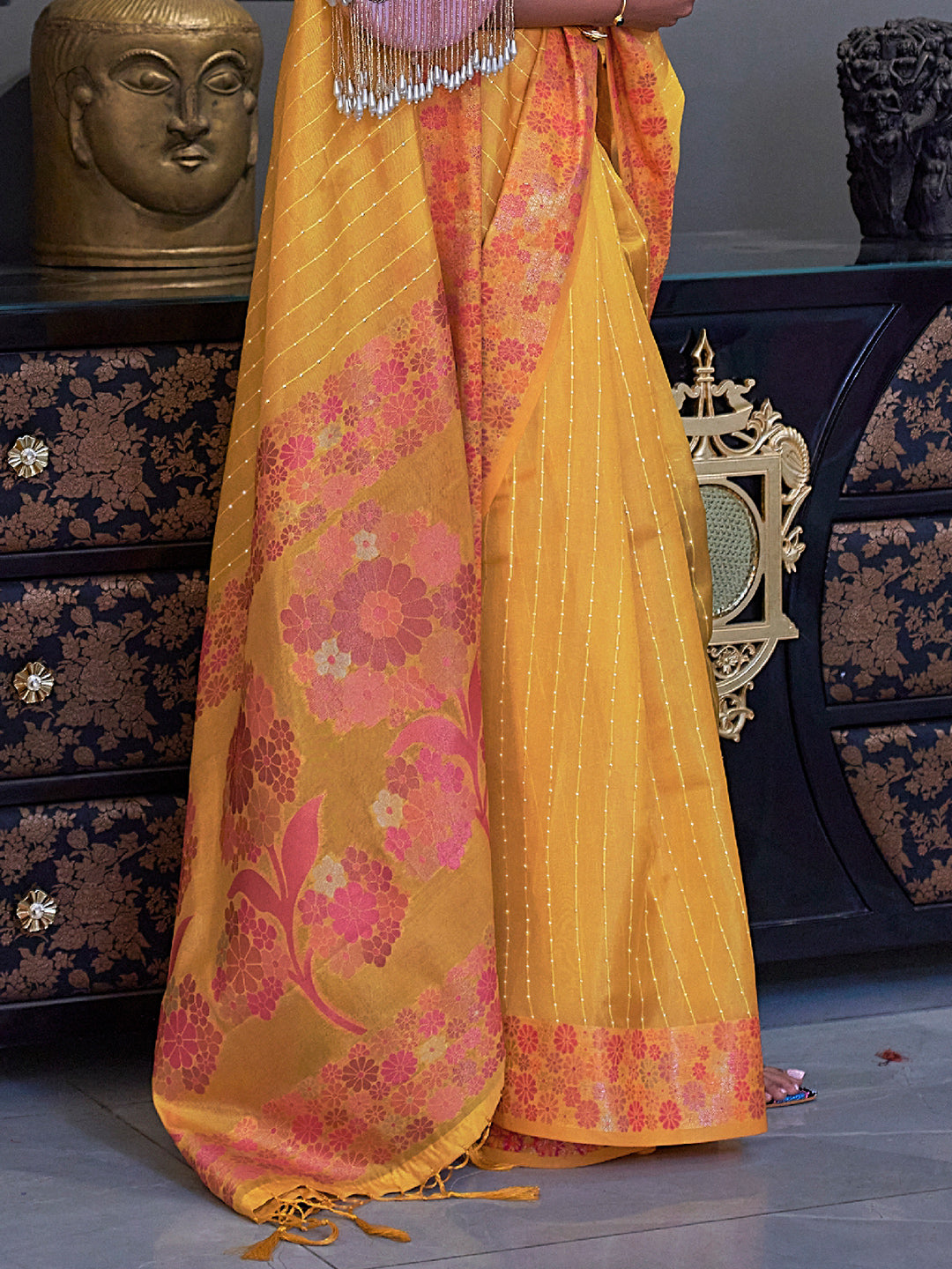 Canary Yellow Organza Saree