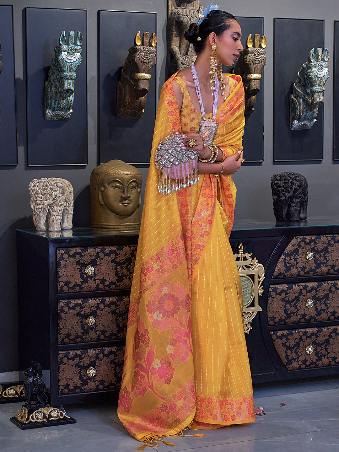 Canary Yellow Organza Saree