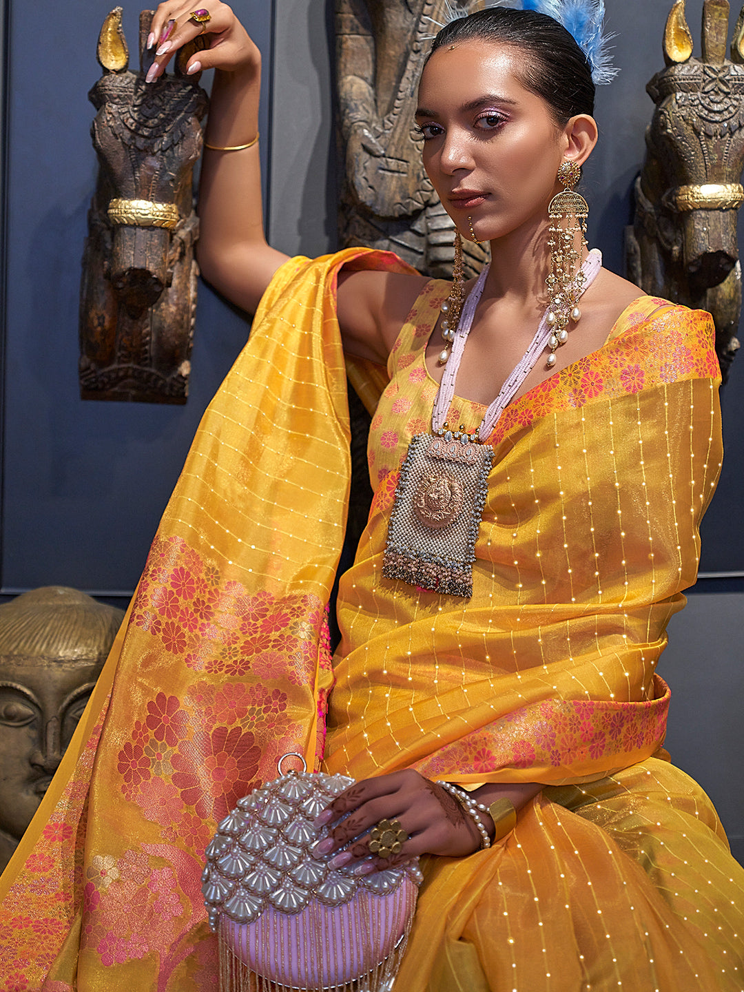 Canary Yellow Organza Saree