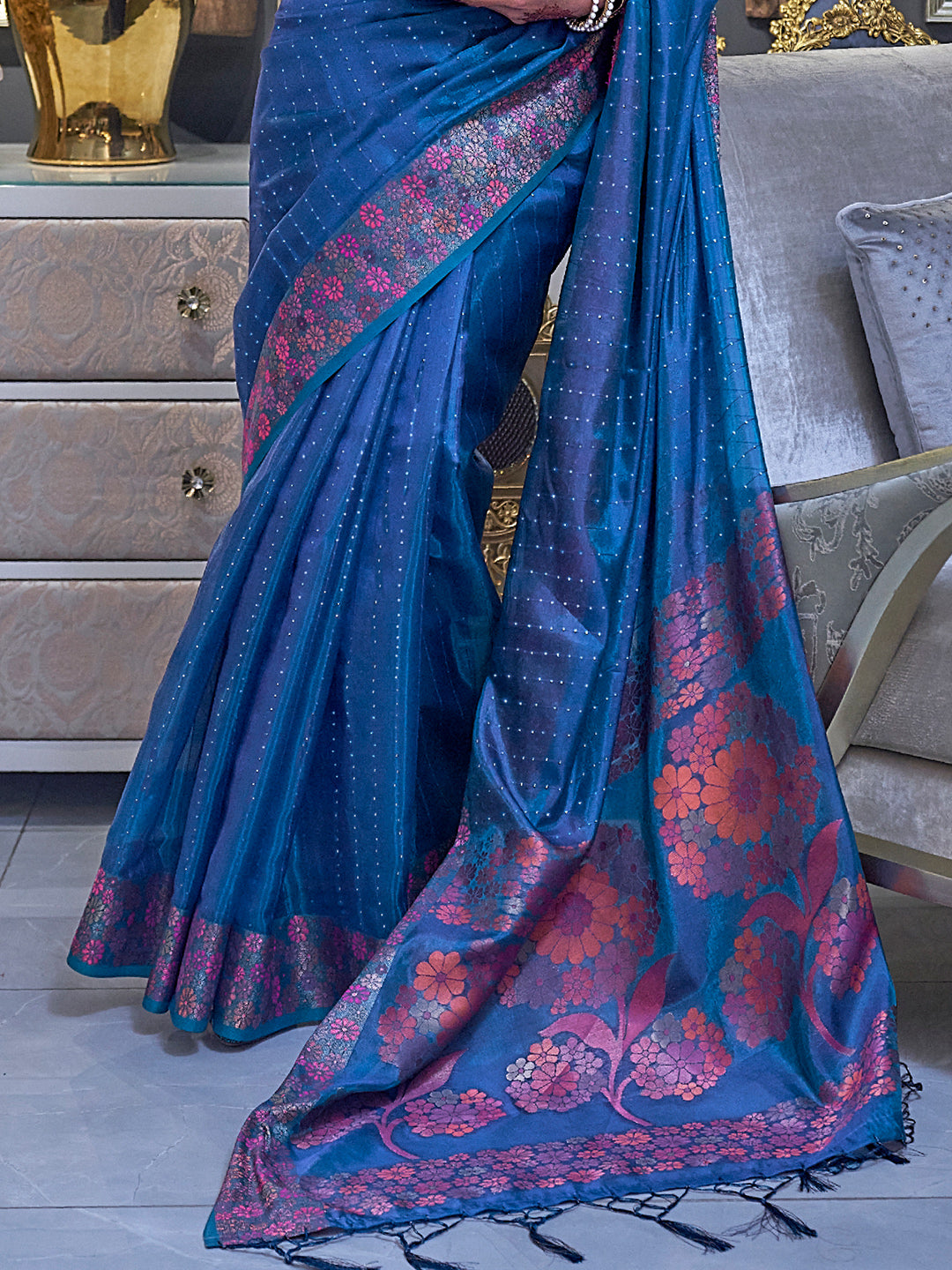 Cerulean Blue Organza Saree