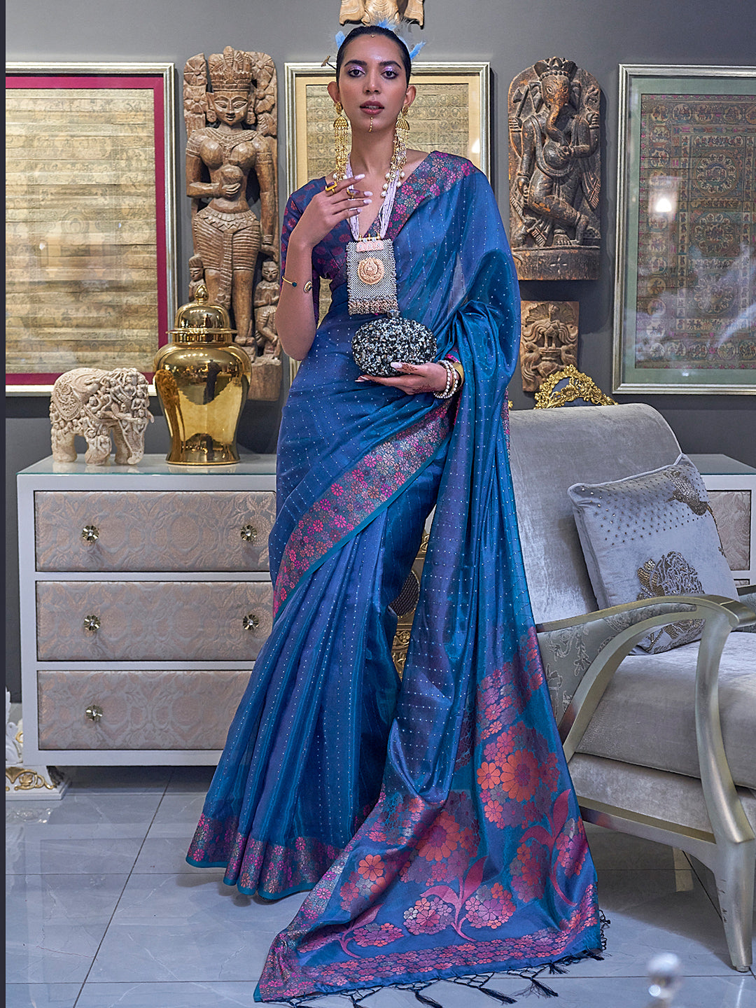 Cerulean Blue Organza Saree