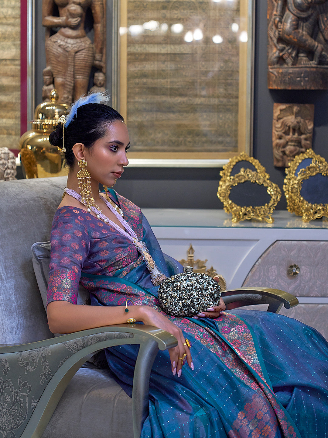 Cerulean Blue Organza Saree