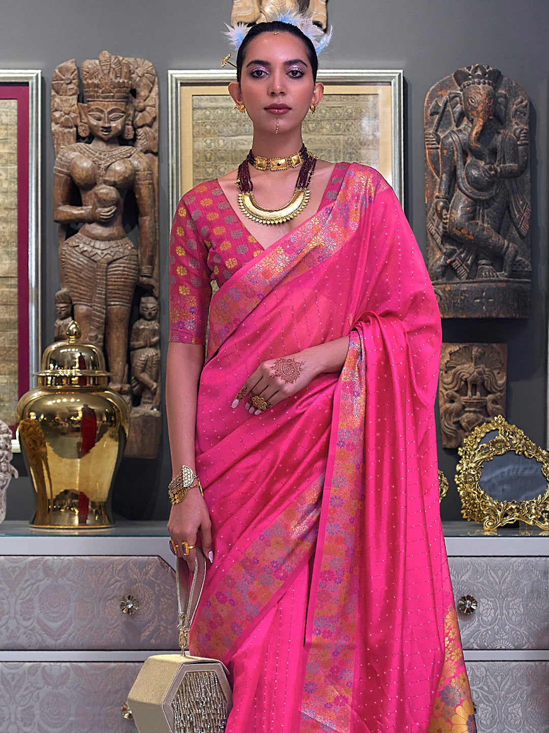 Coral Pink Organza Saree