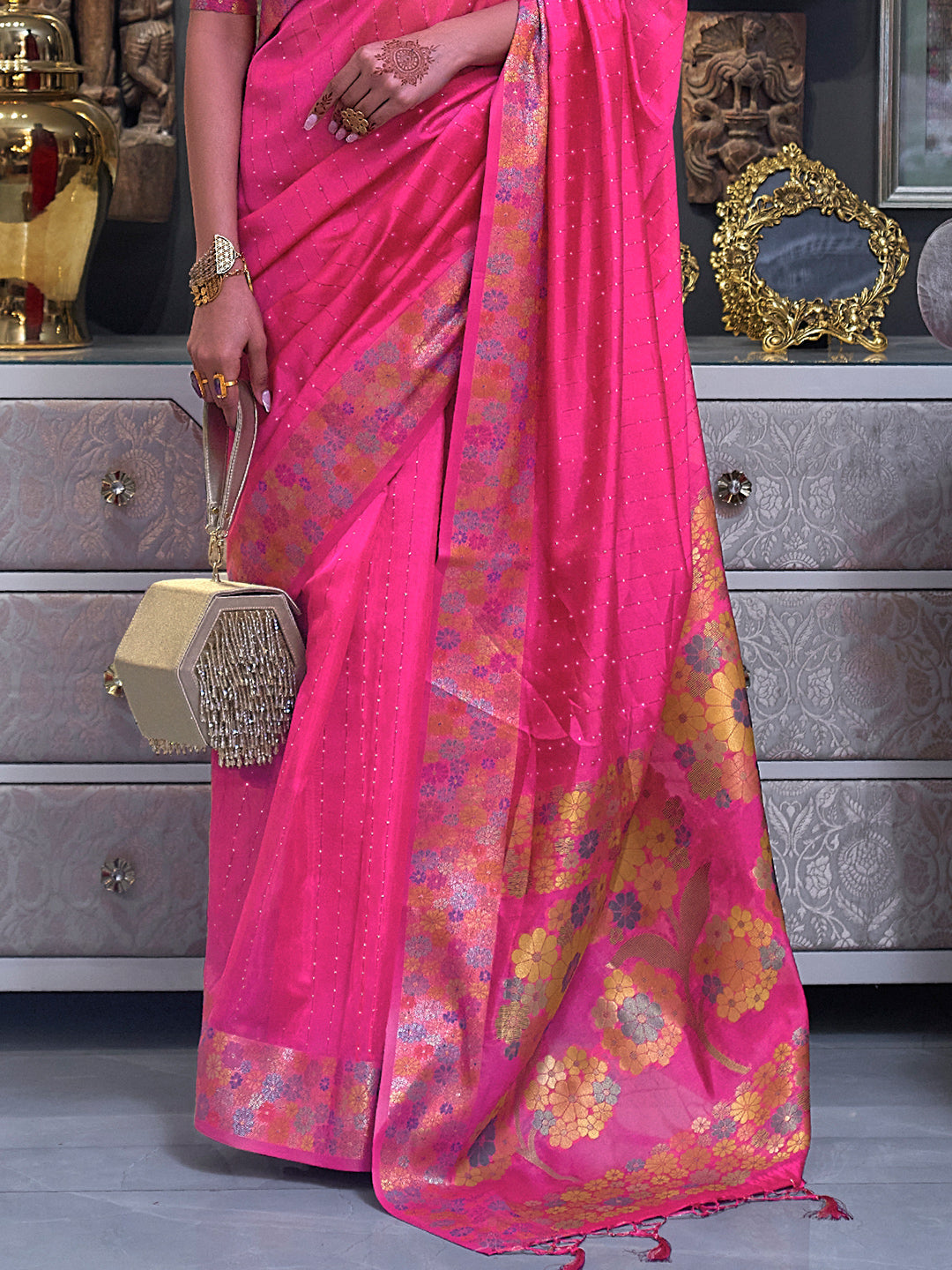 Coral Pink Organza Saree