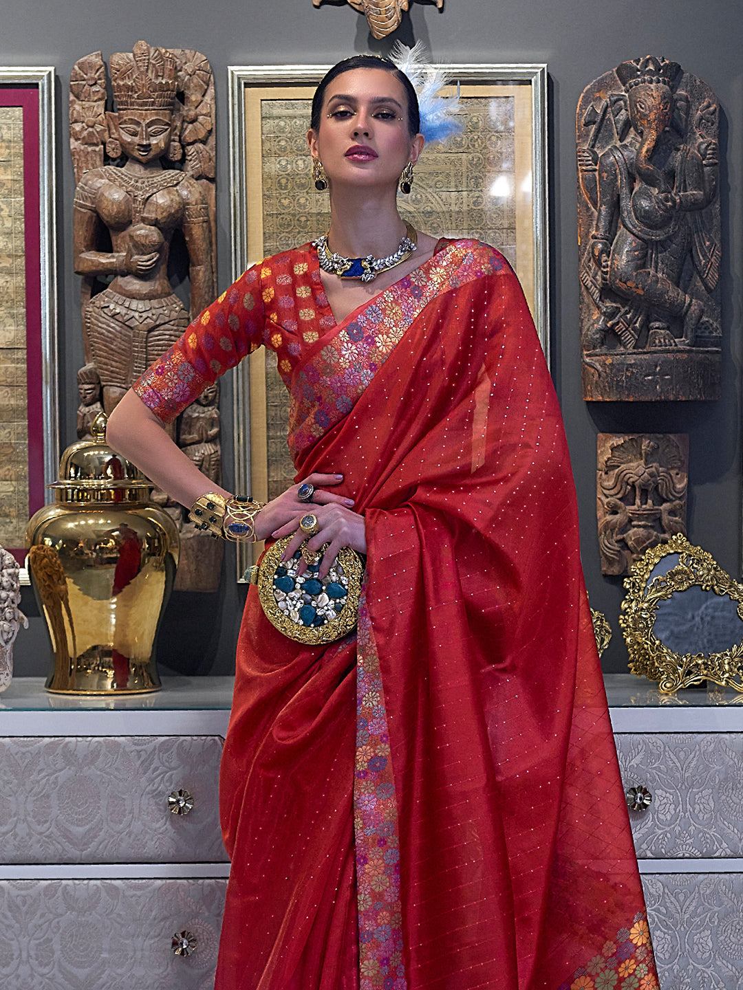 Burnt Orange Organza Saree