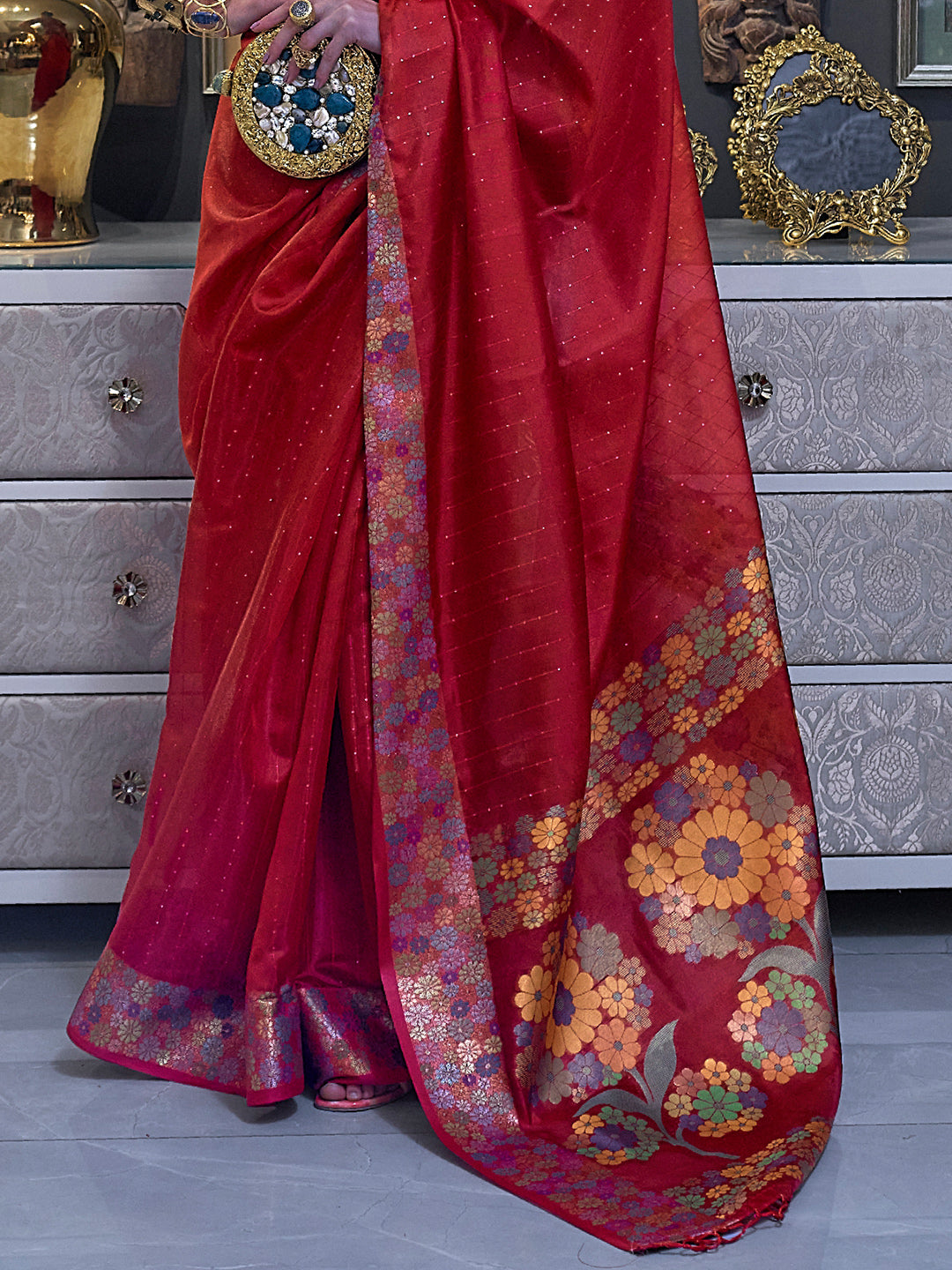 Burnt Orange Organza Saree