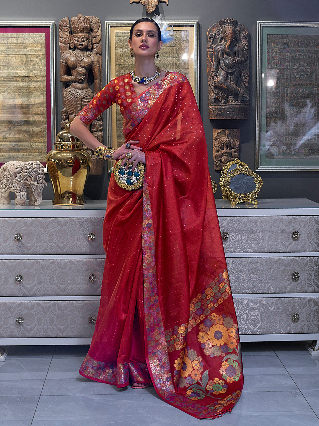Burnt Orange Organza Saree