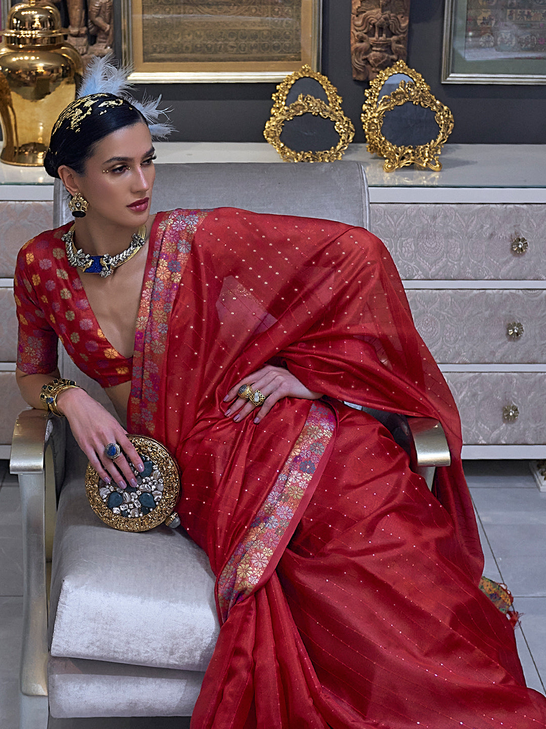 Burnt Orange Organza Saree