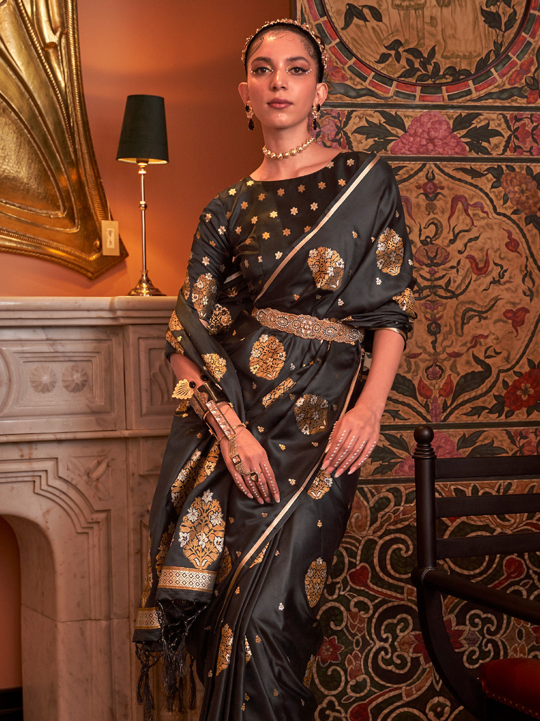 Deep Black Banarasi Saree