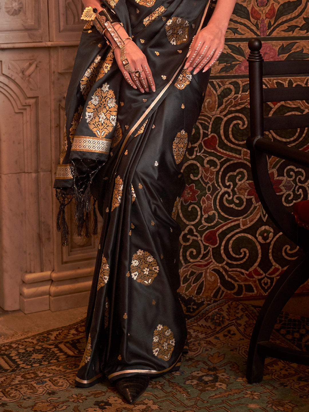 Deep Black Banarasi Saree