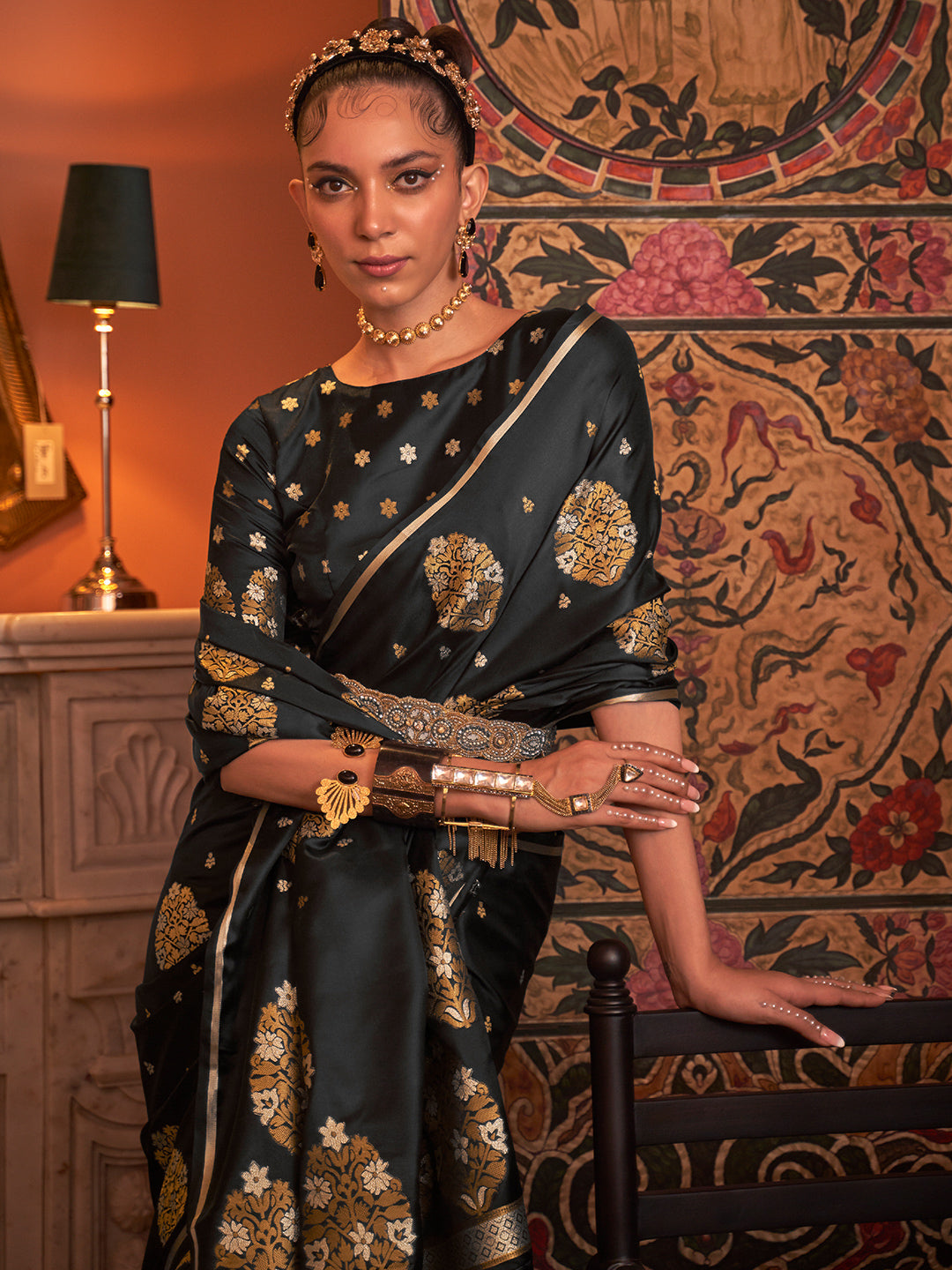 Deep Black Banarasi Saree