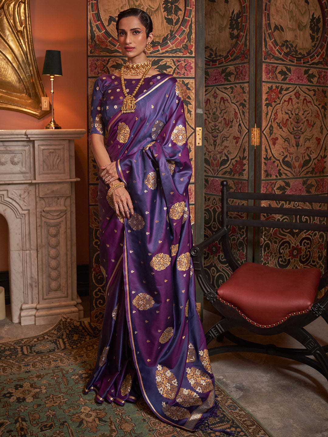 Dark Violet Banarasi Saree