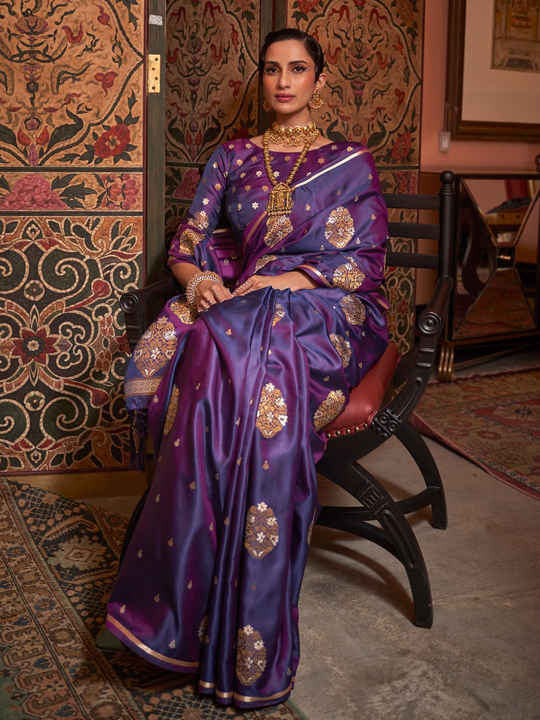 Dark Violet Banarasi Saree