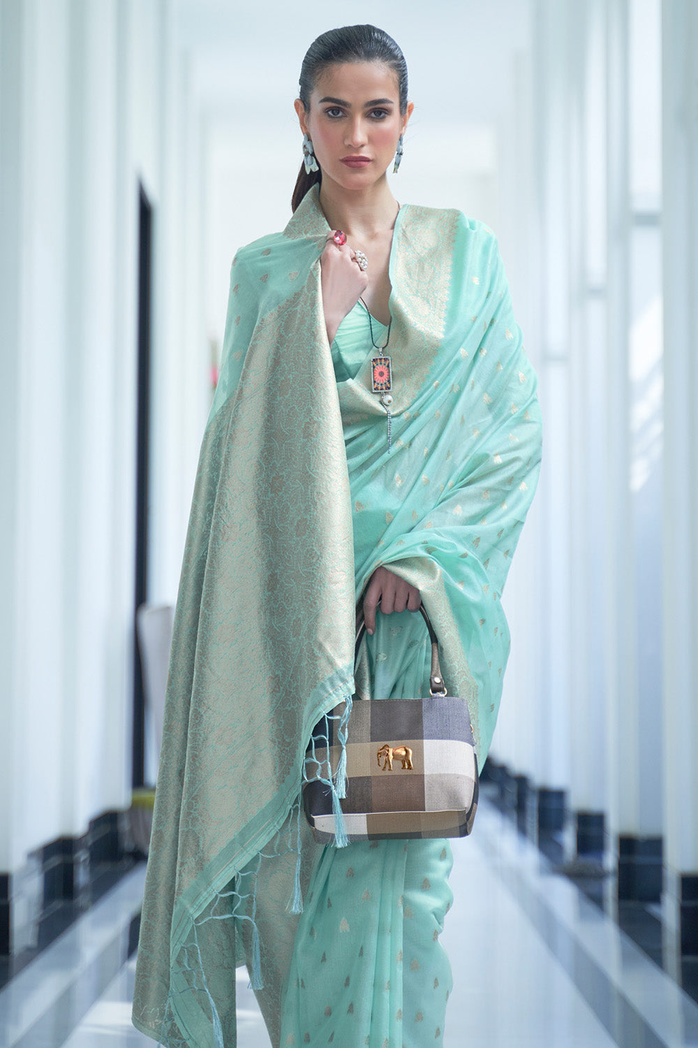 Buy Harbor Grey Organza Saree Nitaraa
